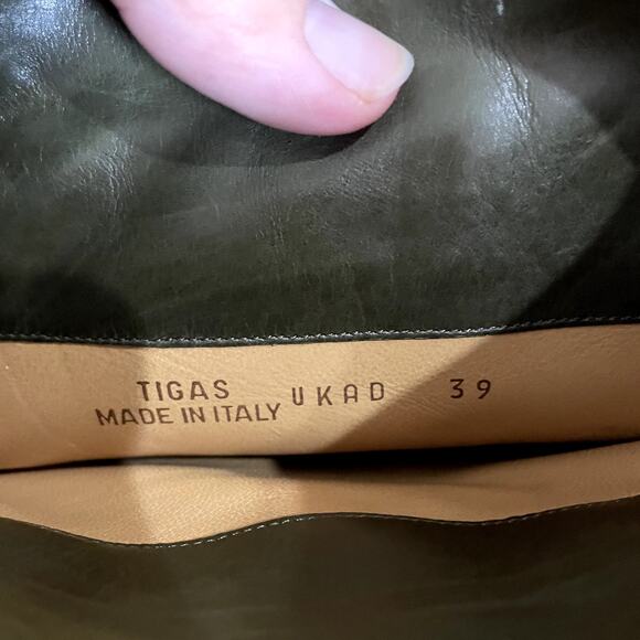 Bally "Tigas" Tall Green Leather Designer Italian Heeled Boots EU39 / US8.5 EUC - Picture 11 of 12